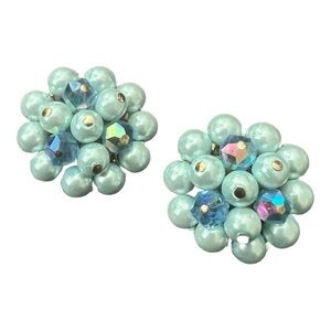 Vintage Signed Laguna Earrings Late 50s/ Early 60s. Blue AB